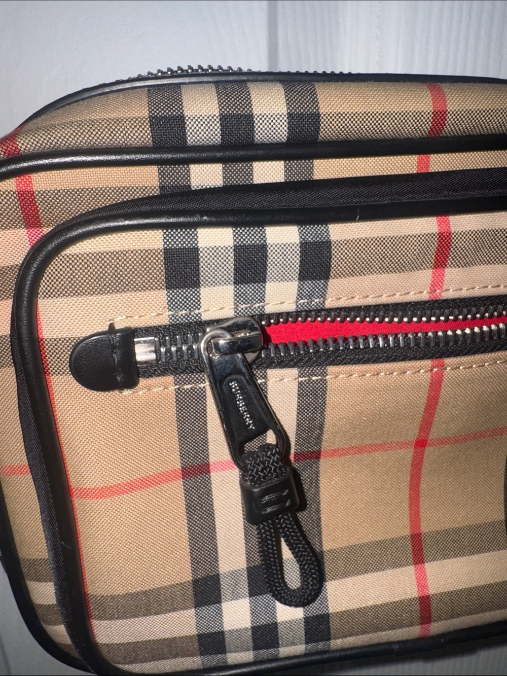 Burberry Beige Black Check Messenger Bag with Red Accents-made in china - Picture 2 of 7